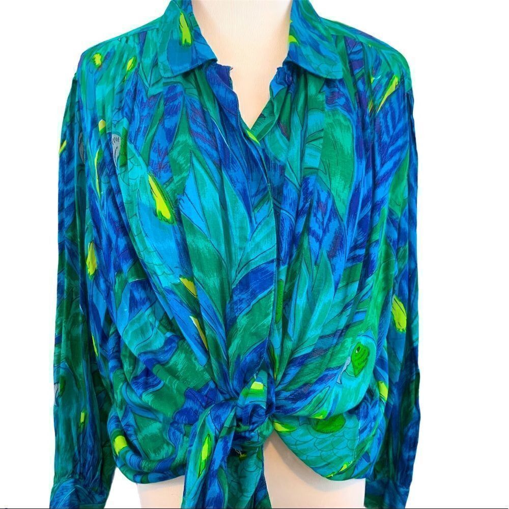 Vintage painterly fish print button down